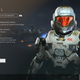 A Spartan wearing the firefall helmet stands stoically in Halo Infinite's gear selection screen.